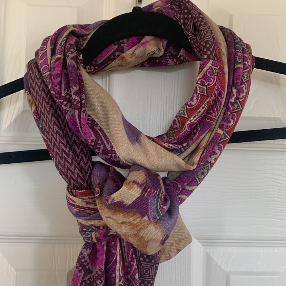 ETRO Wool Viscosa Double sided, Purple beige Wrap scarf